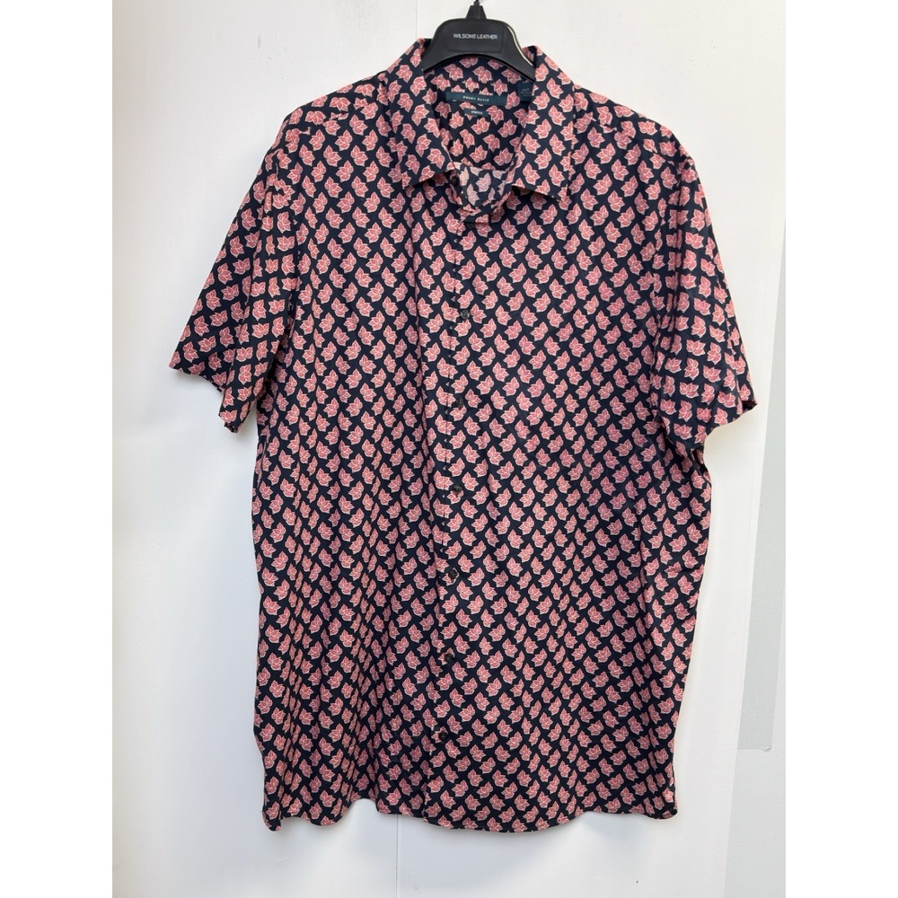 Perry Ellis Stretch Button Up Shirt‎ Mens 2XLT Navy Red Floral Short Sleeve